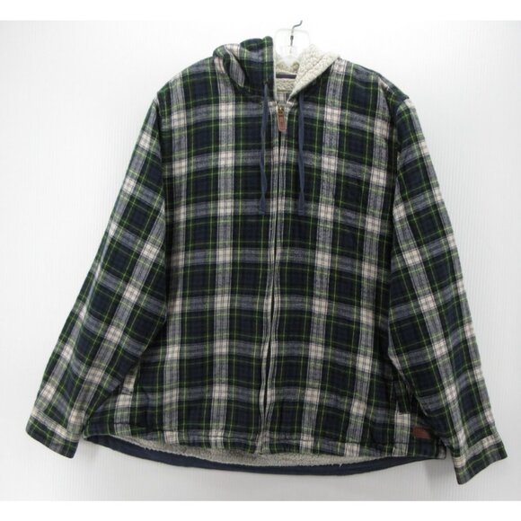 LL Bean Jacket 1X Plus Flannel Sherpa Fleece Lined Shirt Shirt Hoodie - Picture 1 of 11